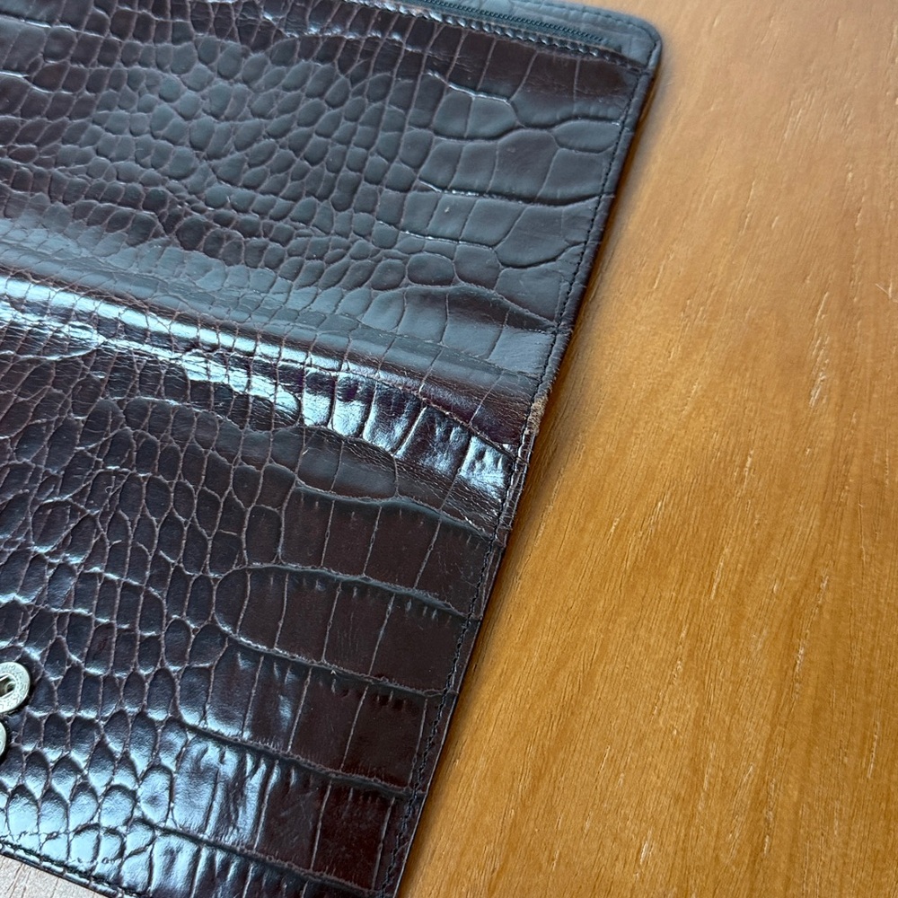Vintage Brighton Brown Crocodile Embossed Wallet with silver heart clasp - Picture 7 of 13